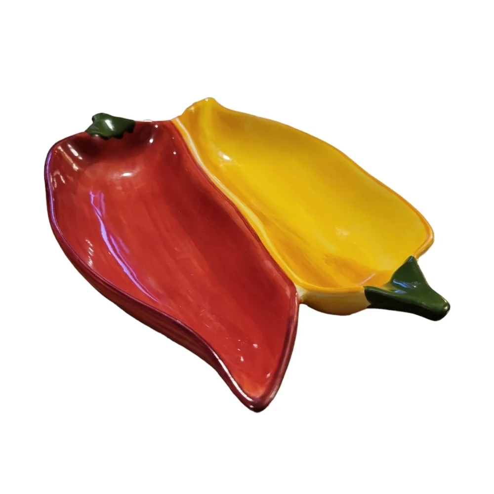 Clay Art C.A. Chili Pepper Divided Salsa Dish Fiesta Taco Tuesday